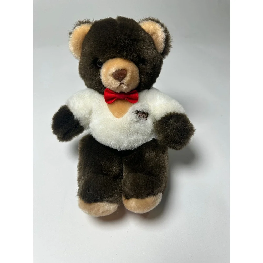 Vintage 1983 Gund Teddy Bear Brown White Red Bow‎ Tie Plush Stuffed Animal